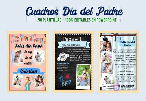 Tres diseños adicionales del Kit Imprimible Día del Padre: estilo 'rey de mi castillo' en tonos pastel, efecto pizarra con mensaje emotivo, y diseño tipo tira de película con fotos. Tres diseños adicionales del Kit Imprimible Día del Padre: estilo 'rey de mi castillo' en tonos pastel, efecto pizarra con mensaje emotivo, y diseño tipo tira de película con fotos.
