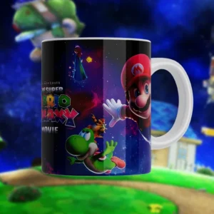 Taza sublimada con diseño de Mario, Yoshi y la referencia 'Super Mario Galaxy The Movie' con Luma