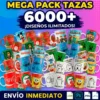 Muestra del Mega Pack de 6000 diseños para sublimación con ejemplos de plantillas para tazas, poleras y textiles en formato PSD y PNG.