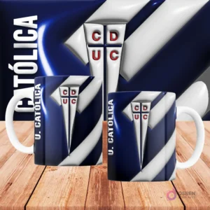 Taza sublimada fútbol Chile 3D con patrón geométrico