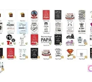 Vista de una carpeta digital con múltiples archivos de diseños para sublimación del Día del Padre, mostrando iconos de formatos como .AI, .PDF y .PNG, demostrando la gran cantidad y diversidad de plantillas incluidas en el pack.
