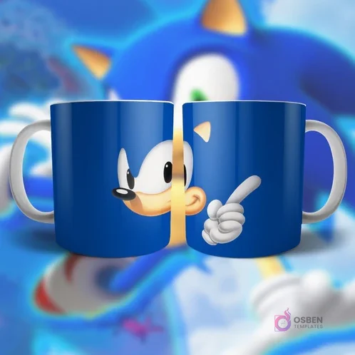 Plantilla para taza de Sonic clásico con su cabeza y una mano de guante blanco señalando Plantilla para taza de Sonic clásico con su cabeza y una mano de guante blanco señalando