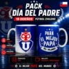 Pack promocional de 19 plantillas para sublimar tazas del Día del Padre con temática de Fútbol Chileno, mostrando tazas con logos de Universidad de Chile y diseño 'Para el Mejor Papá del Mundo', con indicadores de alta calidad, fácil impresión, descarga automática, formato JPG y mockups incluidos.