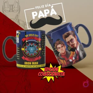 Mugs de sublimación con diseños de Iron Man y Spider-Man para el Día del Padre, ideal para padres fans de Marvel y 'No solo soy papá, yo soy Iron Man'.