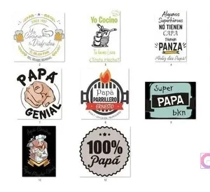 Muestra de los 13 diseños vectoriales incluidos en el Pack Sublimación Delantal Día del Padre: chef, parrillero, humor, frases ingeniosas para papá.