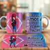 Tazas sublimadas Día del Padre con diseño de Spider-Man padre abrazando a Spider-Man bebé y frase No hay amor más sincero que el amor de Padre. Incluye plantilla de sublimación del diseño.