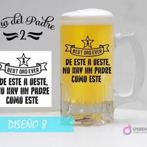 Plantilla para sublimar shoperos con diseño de estrella, cinta y texto 'BEST DAD EVER DE ESTE A OESTE, NO HAY UN PADRE COMO ESTE'. Mockup.