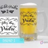 Plantilla para sublimar shoperos del Día del Padre con texto 'Feliz día del Padre' en caligrafía ornamental. Mockup de jarra cervecera sublimada.