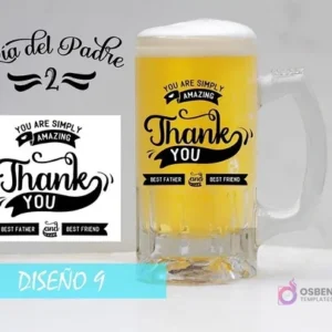 Plantilla para sublimar shoperos con mensaje de agradecimiento en inglés 'YOU ARE SIMPLY AMAZING THANK YOU BEST FATHER AND BEST FRIEND'. Mockup.