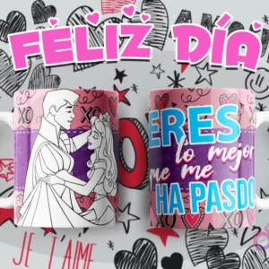 Tazas personalizadas con diseño de Aurora y Príncipe Felipe, mensaje de amor 'Eres lo mejor que me ha pasado'.