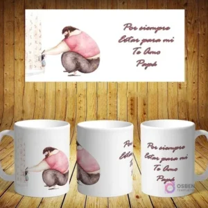 Plantilla de sublimación para taza del Día del Padre con diseño de papá pintando pared junto a niño. Mensaje: 'Por siempre Estar para mí'.