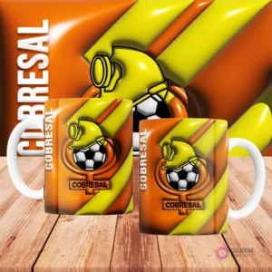 Plantilla diseño taza futbolera Chile 3D balón estadio