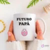 Plantilla de sublimación para taza 'Futuro Papá' con diseño de babero de bebé rosa y flor