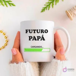 Plantilla de sublimación para taza 'Futuro Papá' con diseño de barra de carga 'Cargando...'
