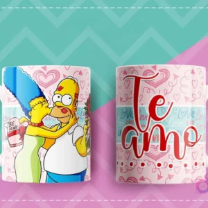 Taza con diseño de Homero y Marge Simpson besándose, y la frase 'Te amo'.