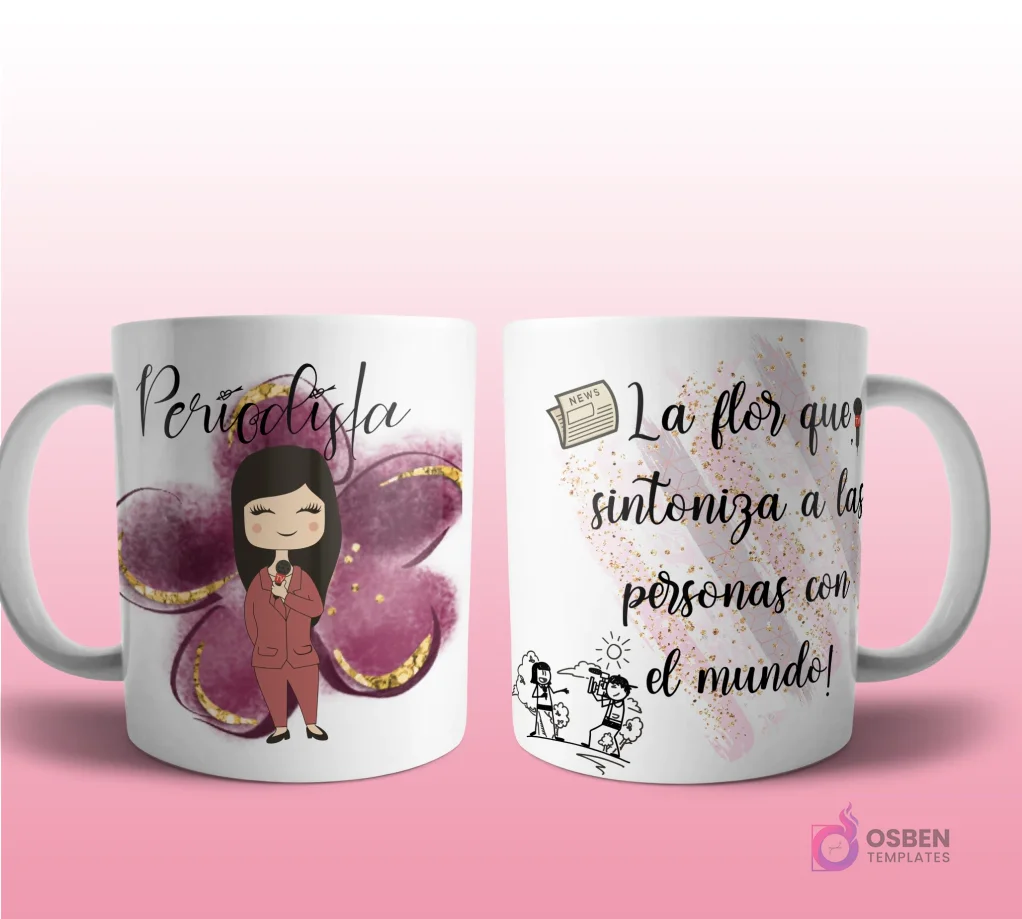 Mug mockup con diseño de personal trainer caricaturizada de cabello oscuro con ropa deportiva, sobre fondo abstracto rosa con brillos y frase 'La flor que cuida de nuestro físico', con íconos de deportes y ejercicio. Mug mockup con diseño de personal trainer caricaturizada de cabello oscuro con ropa deportiva, sobre fondo abstracto rosa con brillos y frase 'La flor que cuida de nuestro físico', con íconos de deportes y ejercicio.