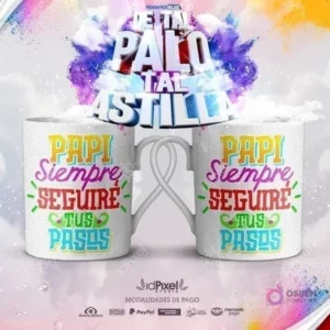 Par de tazas con diseños para sublimar 'Papá a veces peleamos pero el amor que te tengo' y 'Estará siempre presente y será sincero', temático del Día del Padre.