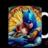 Taza sublimada con Batman y su hijo abrazándose, diseño tipo vidriera 'Super Dad'