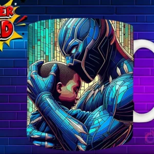 Taza sublimada con Doctor Strange abrazando a su hija, diseño místico estilo vidriera 'Super Dad'