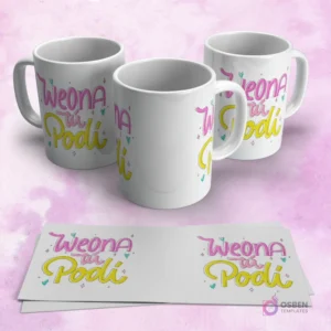 Tres tazas blancas con el diseño de la frase 
