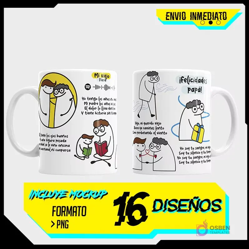 Banner promocional del pack de plantillas Flork para sublimar tazas, destacando 'Envío Inmediato', 'Incluye Mockup', 'Formato PNG' y '16 Diseños' Banner promocional del pack de plantillas Flork para sublimar tazas, destacando 'Envío Inmediato', 'Incluye Mockup', 'Formato PNG' y '16 Diseños'