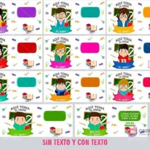 Visualización de las plantillas PNG para sublimación de tazas 'Aquí Toma', mostrando las áreas personalizables para profesión y dedicatoria (sin texto y con texto de ejemplo).