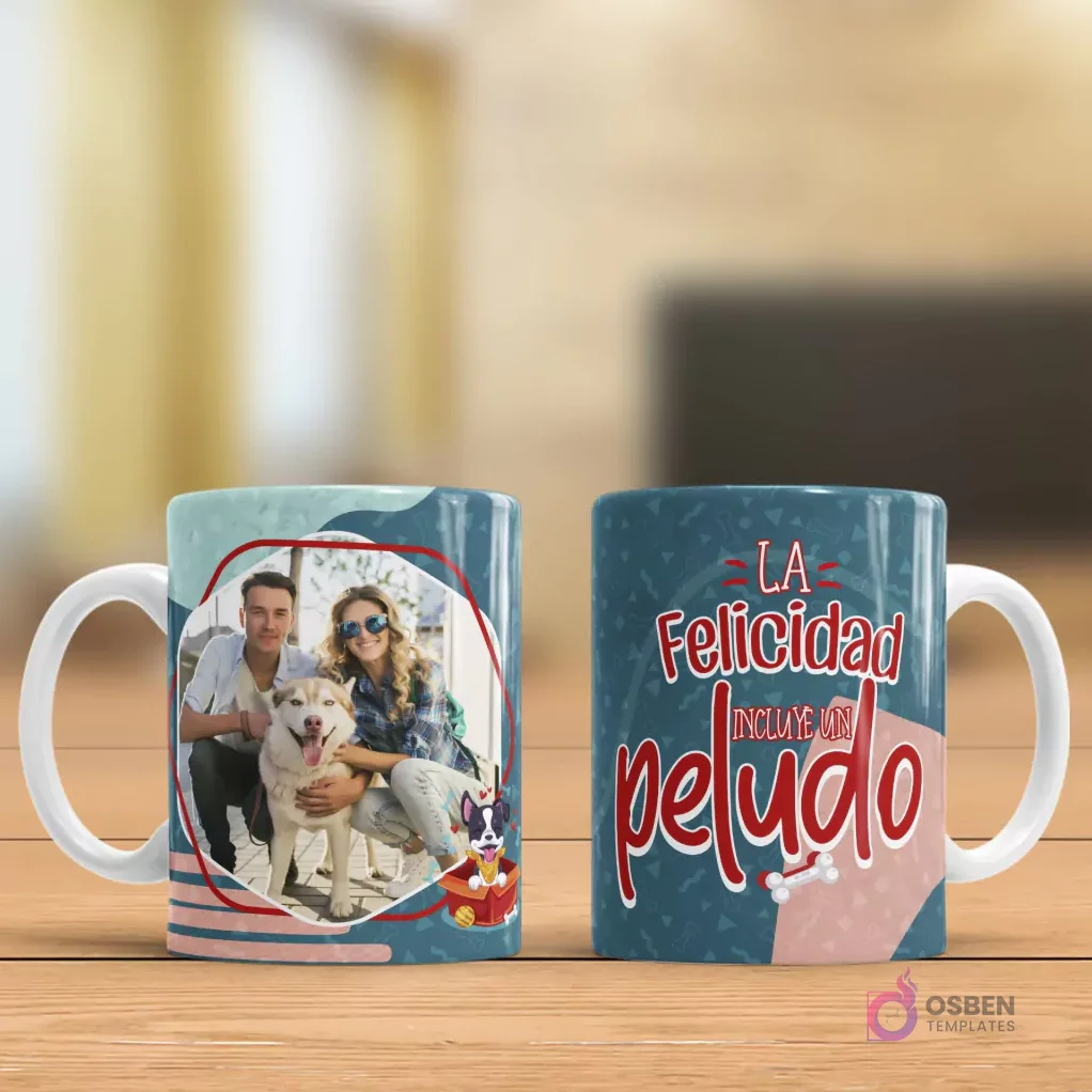 Mug sublimado con foto de pareja y husky y frase 'La Felicidad INCLUYE un peludo' Mug sublimado con foto de pareja y husky y frase 'La Felicidad INCLUYE un peludo'