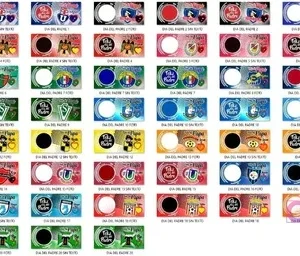 Grid de 20 diseños individuales para sublimación de tazas del Día del Padre, con escudos de clubes de fútbol chilenos y mensajes temáticos.