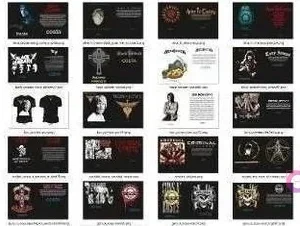 Última sección de la muestra de vectores CDR/EPS, con gráficos de Queen, The Doors, Iron Maiden y Judas Priest, listos para personalizar poleras, tazas o vinilos.