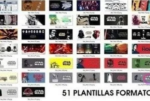 Muestra visual de 51 diseños PNG de Star Wars para sublimación de tazas, variedad de personajes y frases.