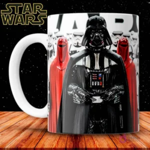 Taza de sublimación con Darth Vader, guardias rojos y stormtroopers, diseño impactante de la saga Star Wars.