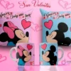 Plantillas de sublimación para tazas y cojines del Día del Amor con Mickey y Minnie besándose, fondo rosa y azul con corazones y el texto 'You're my Only one love'.