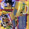 Diseño digital para taza de tablas de multiplicar con personajes de Dragon Ball Z como Goku Super Saiyajin, Vegeta y Gotenks. Fondo explosivo con texto 'Tabla de Multiplicaciones Dragon Ball'.