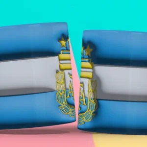 Taza 3D con diseño de la bandera de Argentina con el escudo AFA, franjas celestes y blancas
