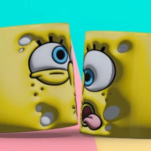 Taza 3D con diseño de la cara sorprendida de Bob Esponja en primer plano, ocupando toda la superficie