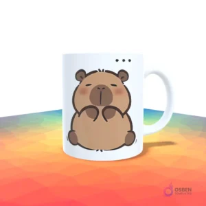 Taza blanca con un capibara sentado en el centro con una expresión pensativa o de sueño, con puntos suspensivos.
