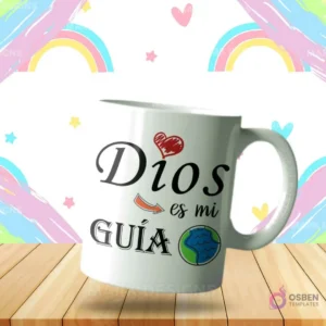 Taza sublimada con diseño cristiano 'Dios es mi Guía' y globo terráqueo