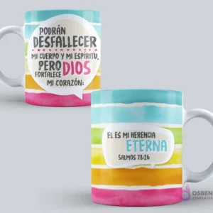 Taza sublimada con doble mensaje cristiano: