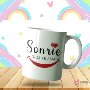 Taza sublimada con diseño cristiano 'Sonríe, Dios te Ama' y sonrisa