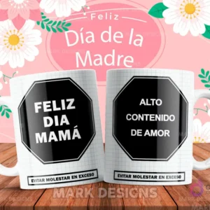 Mockup de tazas de sublimación con diseño positivo para el Día de la Madre: 'Alto contenido de amor'
