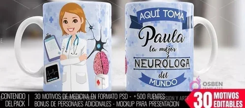 Taza con diseño de neuróloga mujer, nombre Paula y frase 'Aquí toma la mejor Neuróloga del Mundo', con ilustraciones de cerebro y neuronas. Taza con diseño de neuróloga mujer, nombre Paula y frase 'Aquí toma la mejor Neuróloga del Mundo', con ilustraciones de cerebro y neuronas.