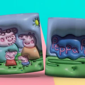 Taza 3D con diseño de Peppa Pig, George Pig, Mamá Pig y Papá Pig en 3D, y logo