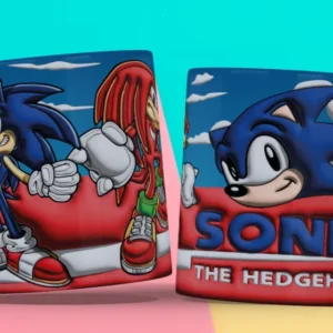 Taza 3D con diseño de Sonic y Knuckles, con logo