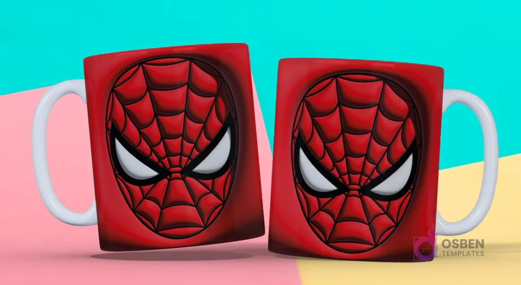Taza 3D con diseño de la máscara de Spiderman en relieve rojo y negro, ocupando toda la superficie Taza 3D con diseño de la máscara de Spiderman en relieve rojo y negro, ocupando toda la superficie