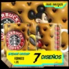 Mickey Mouse estilo 3D inflado con diseño Starbucks en taza de sublimación y fondo amarillo con orejas de Mickey.
