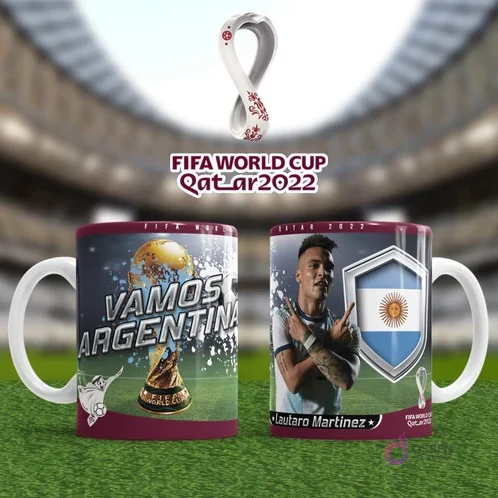 Plantilla sublimación taza Argentina Lautaro Martínez Qatar 2022 con bandera Plantilla sublimación taza Argentina Lautaro Martínez Qatar 2022 con bandera