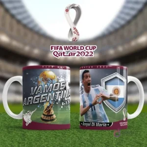 Plantilla sublimación taza Argentina Ángel Di María haciendo corazón Qatar 2022
