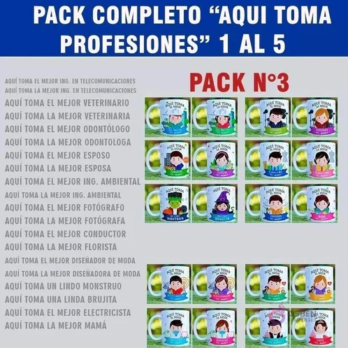Muestras de diseños para tazas de sublimación 'Aquí Toma' del Pack N°3: Ingeniero en Telecomunicaciones, Veterinario, Odontólogo, Esposo, Ingeniero Ambiental, Fotógrafo, Conductor, Florista, Diseñador de Moda, Monstruo, Brujita, Electricista y Mamá. Muestras de diseños para tazas de sublimación 'Aquí Toma' del Pack N°3: Ingeniero en Telecomunicaciones, Veterinario, Odontólogo, Esposo, Ingeniero Ambiental, Fotógrafo, Conductor, Florista, Diseñador de Moda, Monstruo, Brujita, Electricista y Mamá.